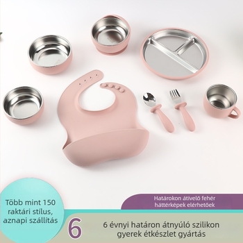 Gyerekeknek szánt szeparált szilikon étkészlet és ételtál, 8 darab, 6 hónapos kortól