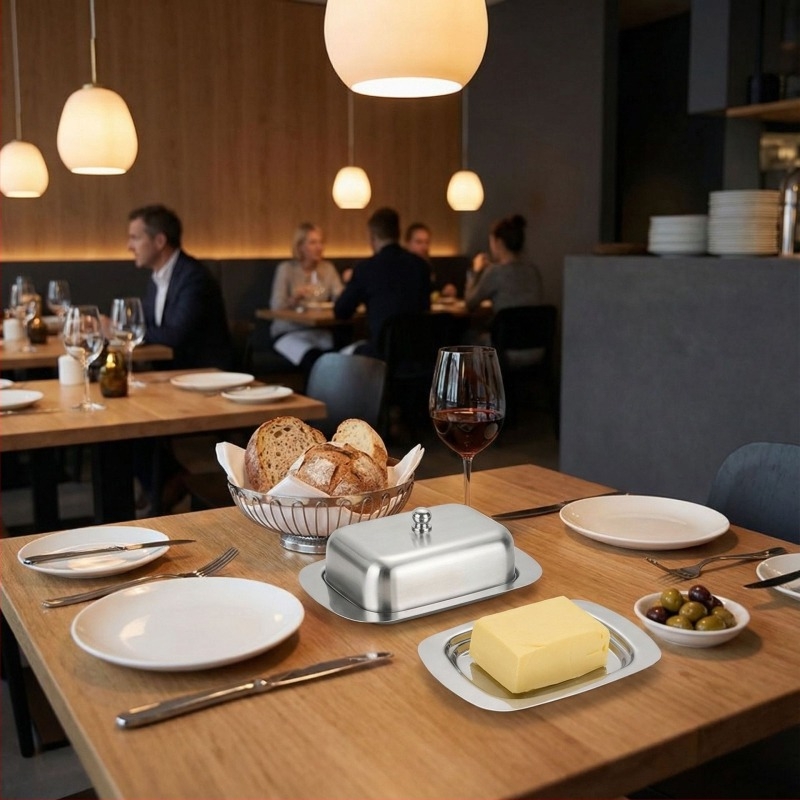 Rozsdamentes acél vajtartó doboz – modern minimalist design, logó nyomtatás elérhető, testreszabás, prémium minőség