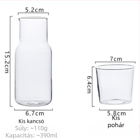 Üveges hideg italok készlet - 1 edény és 1 csésze, átlátszó üveg, testre szabható logó, modern minimalista stílus, alkalmas gyümölcsléhez, tejhez, italokhoz, illatos teához és hideg vízhez