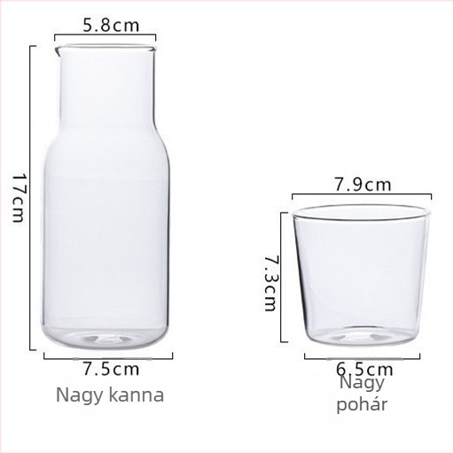 Üveges hideg italok készlet - 1 edény és 1 csésze, átlátszó üveg, testre szabható logó, modern minimalista stílus, alkalmas gyümölcsléhez, tejhez, italokhoz, illatos teához és hideg vízhez