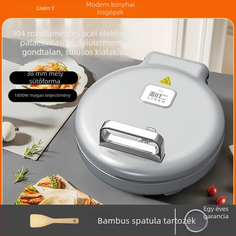 Liren elektromos palacsintasütő - rozsdamentes acél, kétoldali fűtés, 1800W, modell LR-B3196, 4–5 fő részére