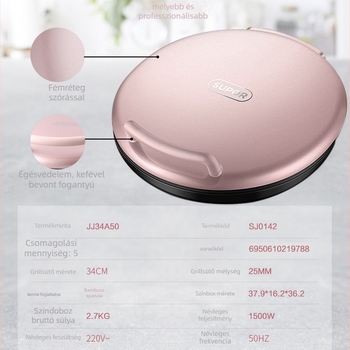 Supor Elektromos palacsintás serpenyő JJ34A50, kétoldalas fűtés, 1500W, 220V, 50Hz
