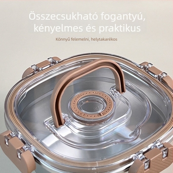 Mini négyzet alakú rozsdamentes acél ebédes doboz 304, kapacitás 1–2 L, medvecsalád minta, hordozható