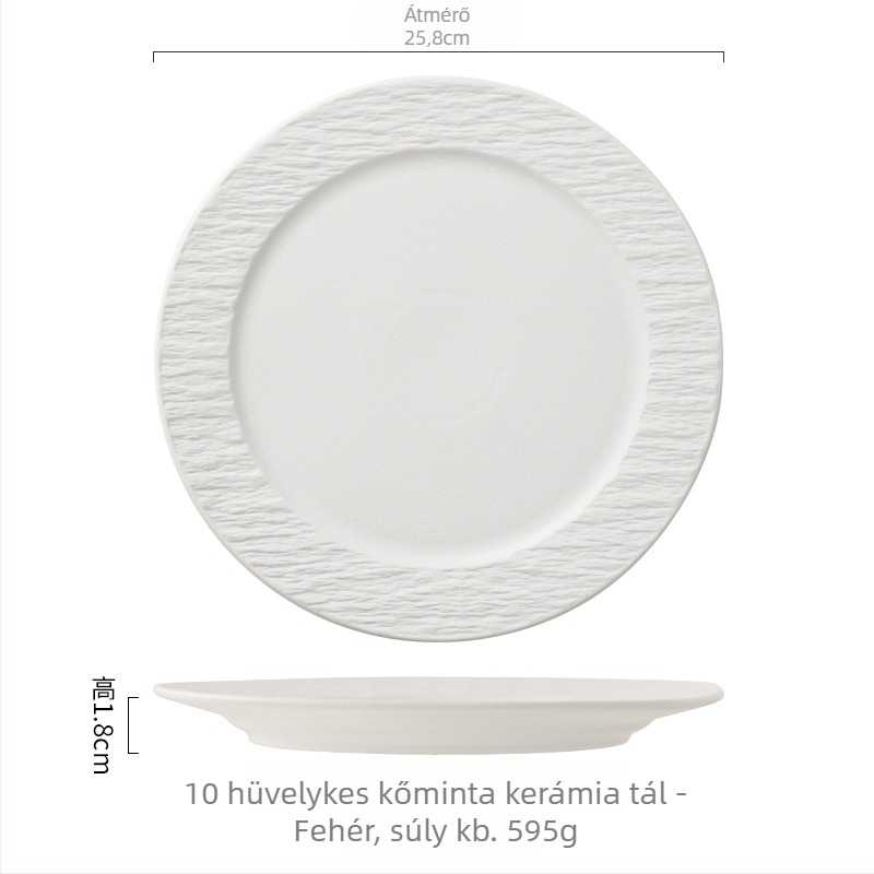 Porcelán vacsora tál kőhatású textúrával, nyugati stílusú lapos tál, modern minimalist design