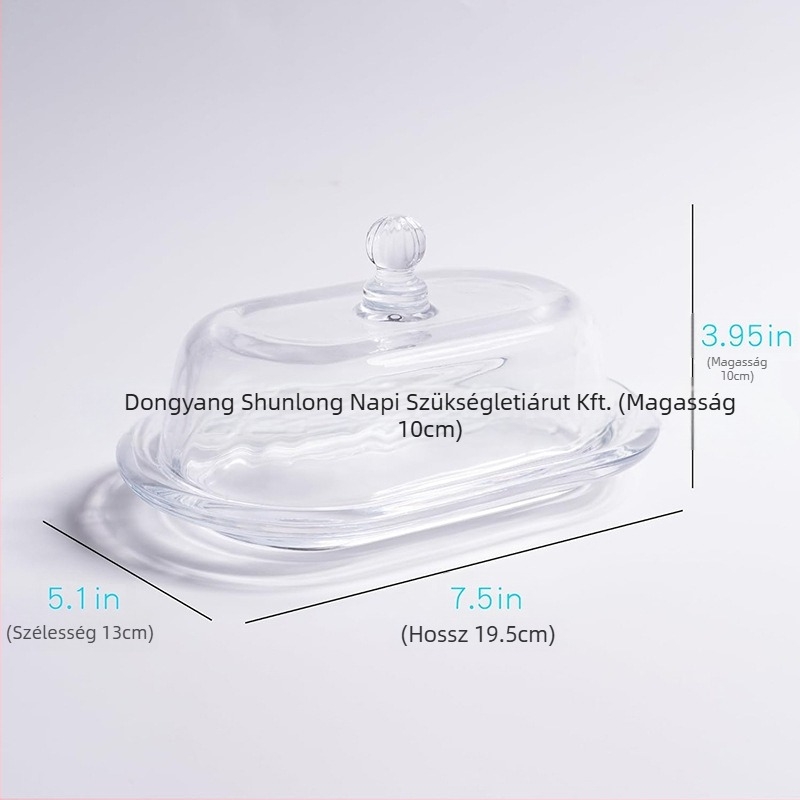Üvegből készült vajtartó, ovális alakú, fogantyúval, nordic stílus, egyszínű, kapacitás 300 ml alatt