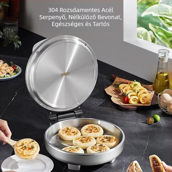LR3495 Elektromos palacsinta serpenyő, rozsdamentes acél, bevonat nélküli, kétoldali fűtés, automatikus nyitás-zárás, többfunkciós