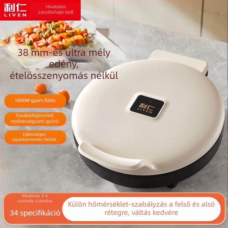 LR-J3436 elektromos sütőserpenyő kettős fűtéssel és függő grill dizájnnal, 4–5 fő részére, 220V/50Hz