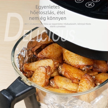 Miaojie Vastagított alumíniumfóliás sütőpapír – 8011-O, mikrohullámú kompatibilis, sütő és air fryer használatra