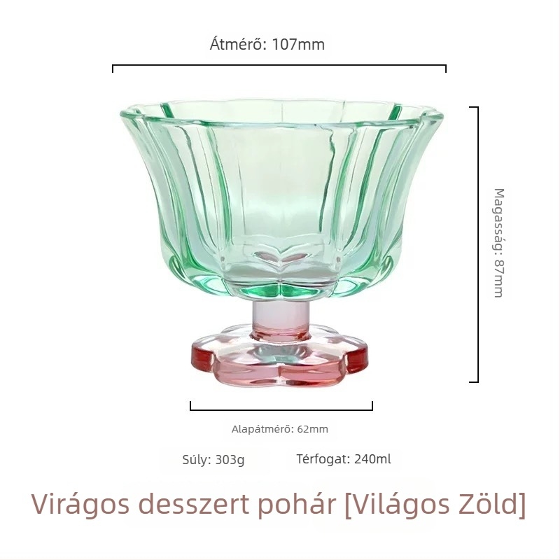 Valentine üvegpohár, új kínai stílus, virágmintázat, aszimmetrikus formájú, fogantyú nélküli, egy pohár