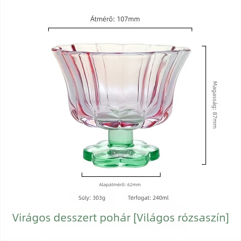 Valentine üvegpohár, új kínai stílus, virágmintázat, aszimmetrikus formájú, fogantyú nélküli, egy pohár