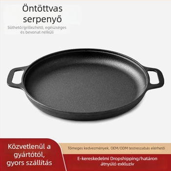 Vastag öntöttvas palacsintasütő, kétfülű, lapos aljzatú, bevonat nélküli