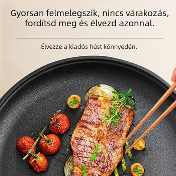 Vastag öntöttvas palacsintasütő, kétfülű, lapos aljzatú, bevonat nélküli