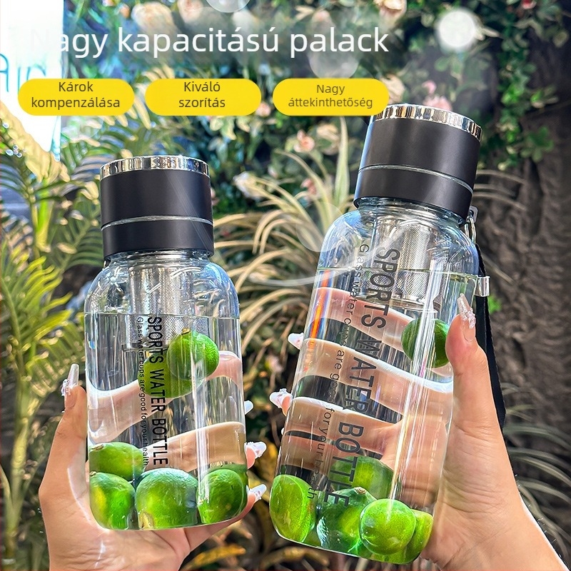 Magas hőállóságú boroszilikát üvegből készült teás pohár, tea-víz elválasztás, hengeralakú, kézzel égetett, nyomófedéllel, két részes készlet