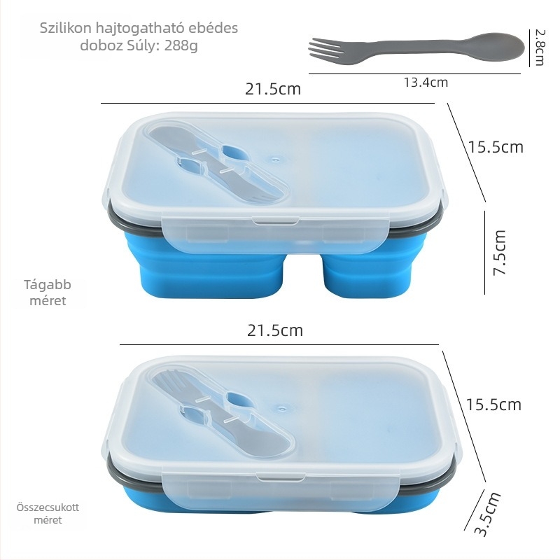 Négyszögletes ebédes doboz platina szilikonból PP fedővel, 800–1000 ml, egyrétegű, mikró nem használható