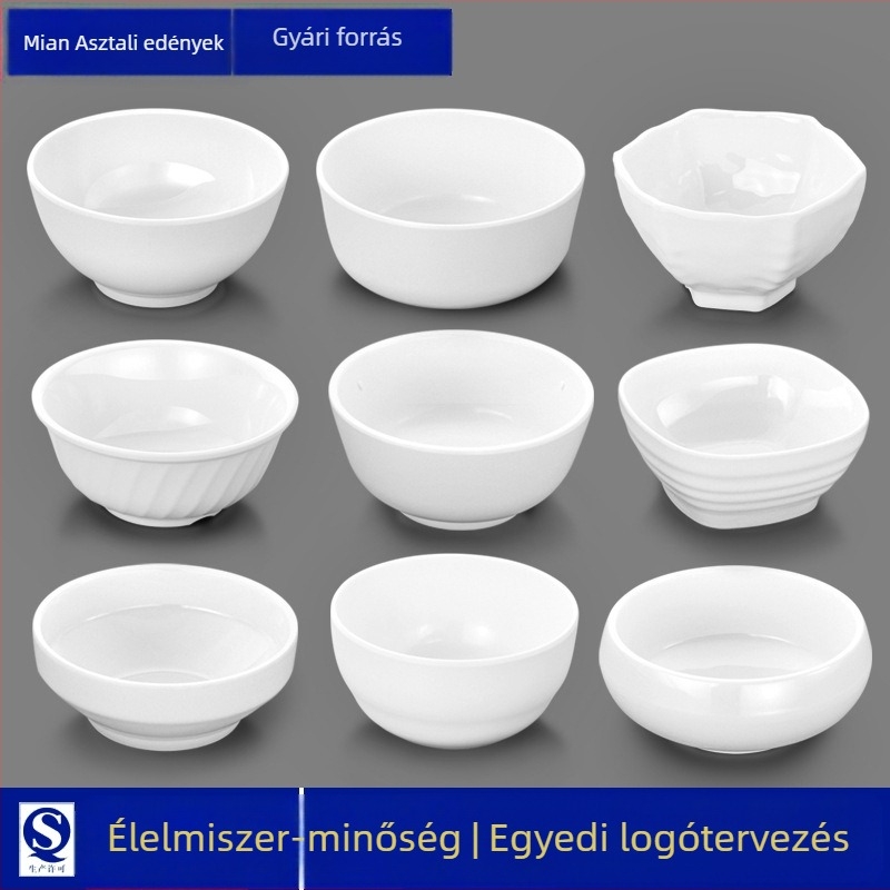 Fehér melamintál, kis méretű, rizshez, szósz/diphez és leveshez, étkészlet porcelán imitációval