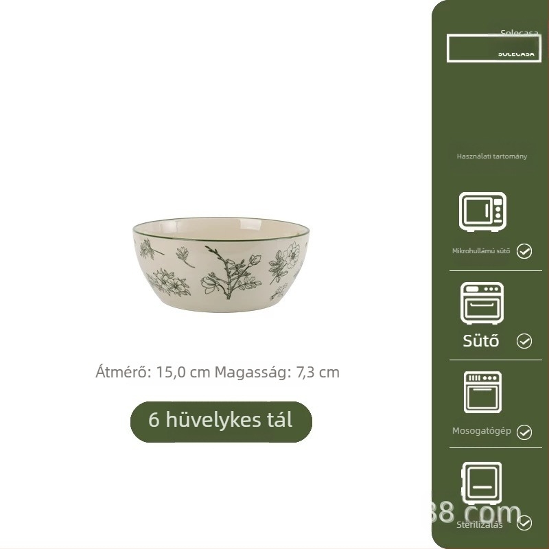 Kerámiából készült tál- és tányérkészlet – virágos mintázat, kerek forma, vidéki stílus, mikrohullámú sütőben használható