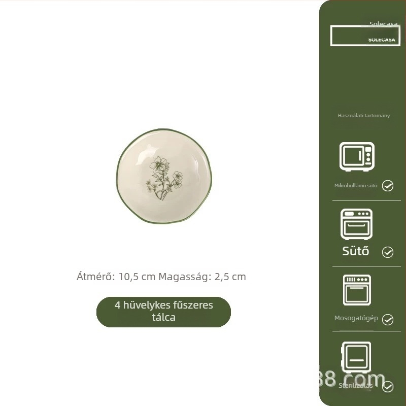 Kerámiából készült tál- és tányérkészlet – virágos mintázat, kerek forma, vidéki stílus, mikrohullámú sütőben használható