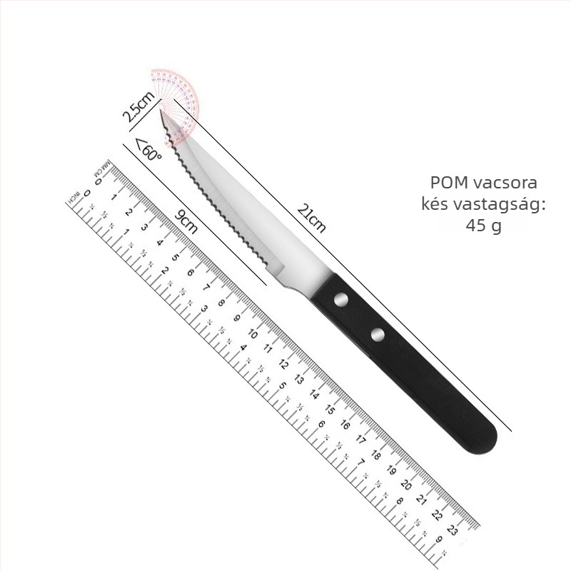 POM fogantyúval – rozsdamentes acél steak kés, villa és kanál szett, 420-as rozsdamentes acél, tükörfényes felület