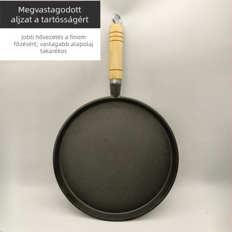 Öntöttvas serpenyő lapos aljzattal, bevonat nélkül, tapadásmentes, vastag alj, kompatibilis gáztűzhellyel és indukcióval