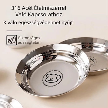 316L rozsdamentes acélból készült babatányér – kör alakú, egyrészes öntéses kialakítás, élelmiszer-minőségű étkészlet