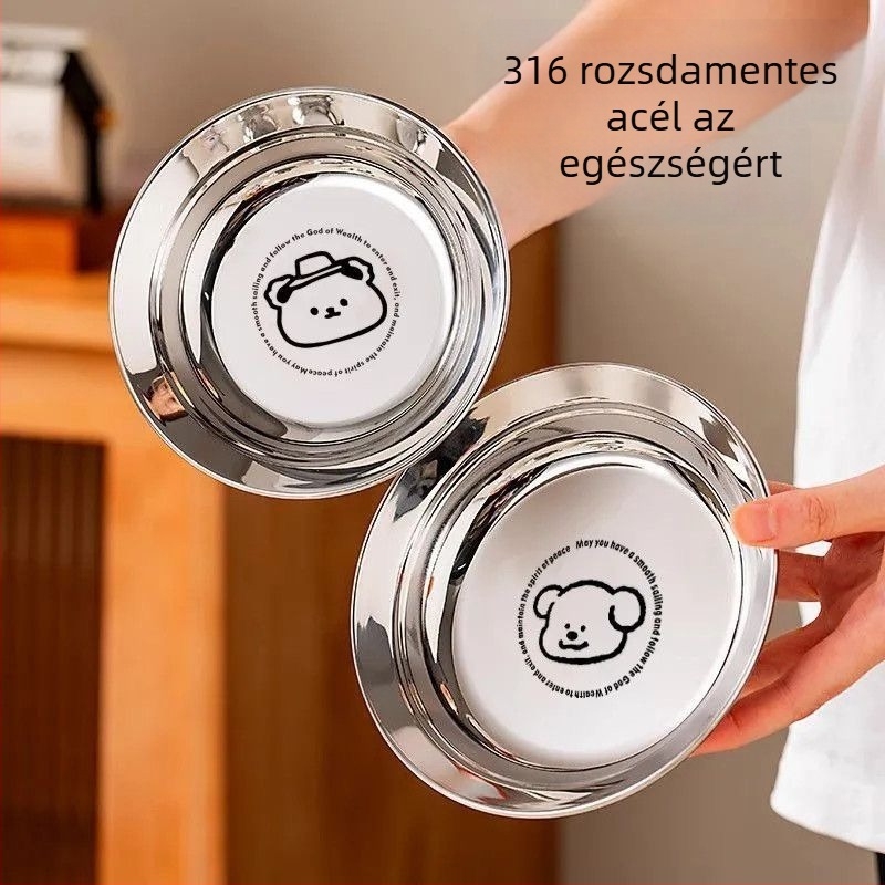 316L rozsdamentes acélból készült babatányér – kör alakú, egyrészes öntéses kialakítás, élelmiszer-minőségű étkészlet