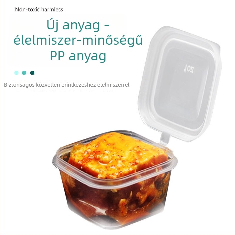 Shengjia Egyszerhasználatos négyszögletes szószdoboz fedővel, élelmiszer-minőségű műanyagból, mikrohullámú sütőben használható, nyomtatott logó, testreszabás elérhető