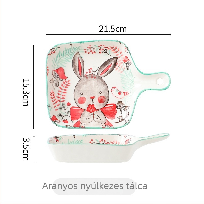 Kerámiás tányér fogantyúval, négyzet alakú porcelán, virágos minta aláglazúrral