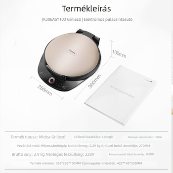 Midea JK30Easy103 elektromos palacsintás serpenyő, kétoldali fűtés, többfunkciós palacsintához, függő kialakítás
