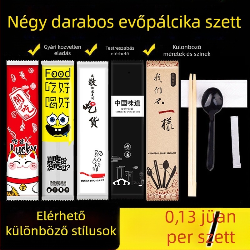 DSZ egyszer használatos bambusz evőpálcikák készlet, biológiailag lebomló, logó nyomtatás elérhető, 1000 db