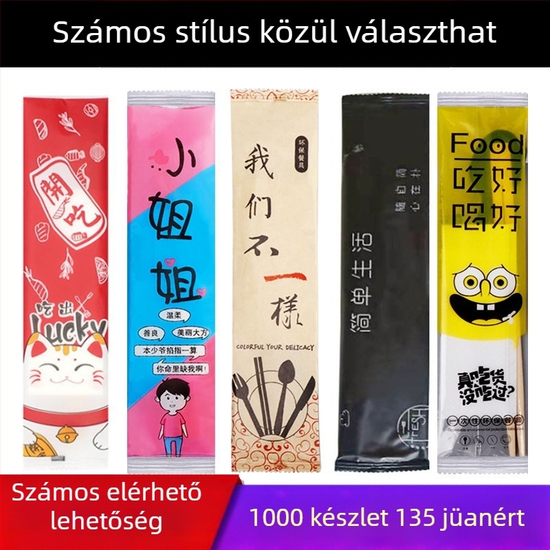 DSZ egyszer használatos bambusz evőpálcikák készlet, biológiailag lebomló, logó nyomtatás elérhető, 1000 db