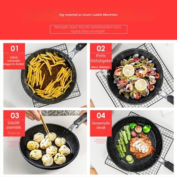 Tapadásmentes serpenyő vastag aljjal és sík alappal; ideális steakhez, tojásokhoz és palacsintákhoz; háztartási, többfunkciós serpenyő gáztűzhelyhez.