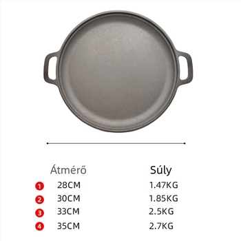Öntöttvas palacsinta serpenyő kettős fogantyúval, sík alj, modell YSM-101, gyors hővezetés