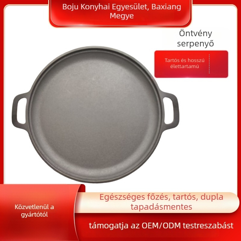 Öntöttvas palacsinta serpenyő kettős fogantyúval, sík alj, modell YSM-101, gyors hővezetés