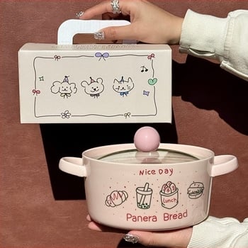 Fedeles porcelán tál instant tészta számára, kerek, aranyos dizájn, otthoni vagy kollégiumi használatra.