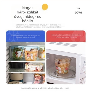 Magas boroszilikát üvegből készült ebédes doboz, hőszigetelt, 501-800 ml, mikrohullámú sütőben használható, fedéllel