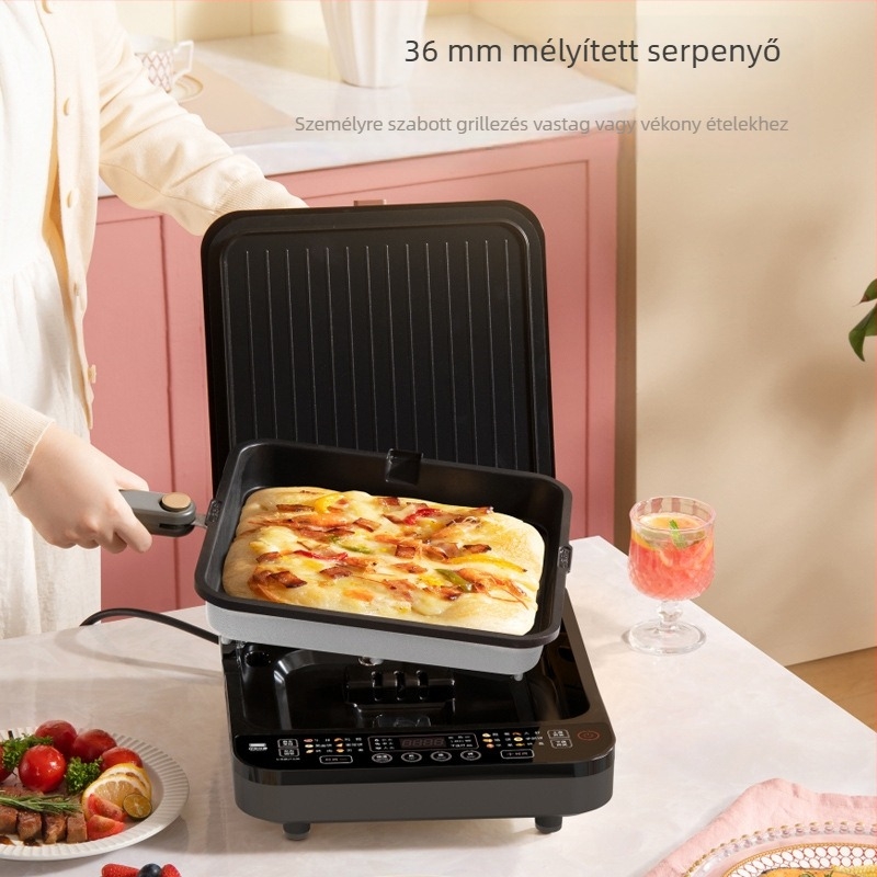Kettős oldali fűtésű elektromos sütőserpenyő mikroprocesszoros vezérléssel, 220V, 50Hz