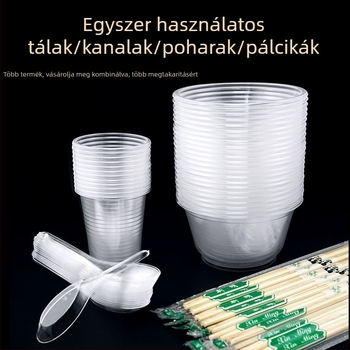 Egyszer használatos étkezési készlet: tál, evőpálcika, kanál és pohár; műanyag; kör alakú; 1000/db; 100 darab