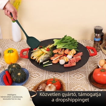Koreai stílusú elektromos grillserpenyő – többfunkciós, füstmentes, könnyen tisztítható, Maifan kő, kerek alakú