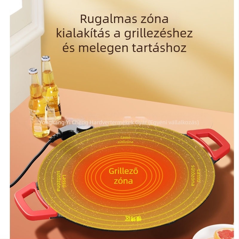 Koreai stílusú elektromos grillserpenyő – többfunkciós, füstmentes, könnyen tisztítható, Maifan kő, kerek alakú