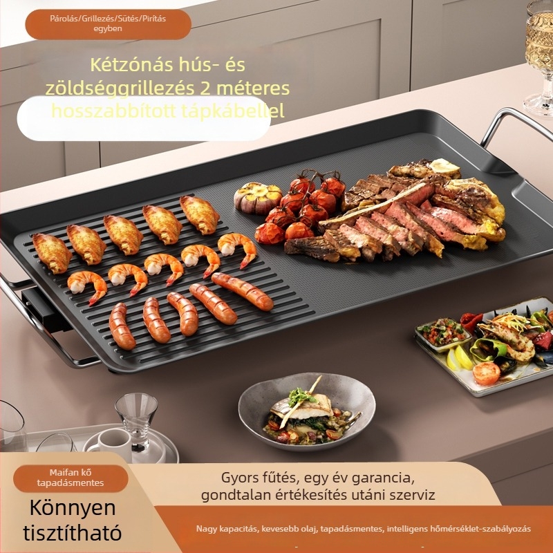 Kompakt koreai stílusú multifunkciós elektromos grillsütő integrált serpenyővel és grillrács