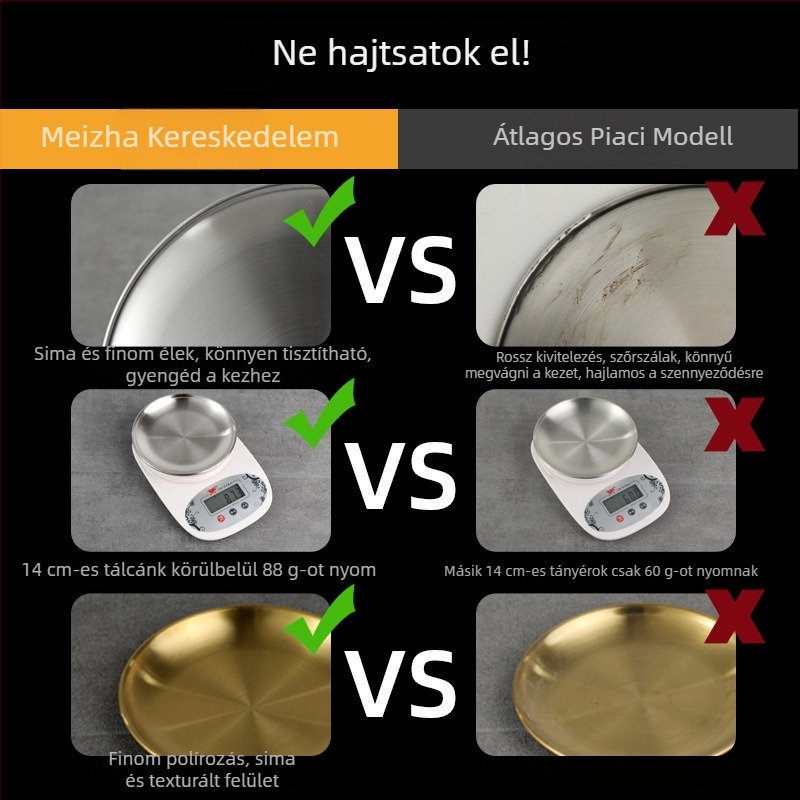 Vastagított szálcsiszolt rozsdamentes acélból készült tál háztartási és kereskedelmi használatra, kör alakú, sekély tál Koreai stílusú BBQ-hoz, tortatál és hot pot tál