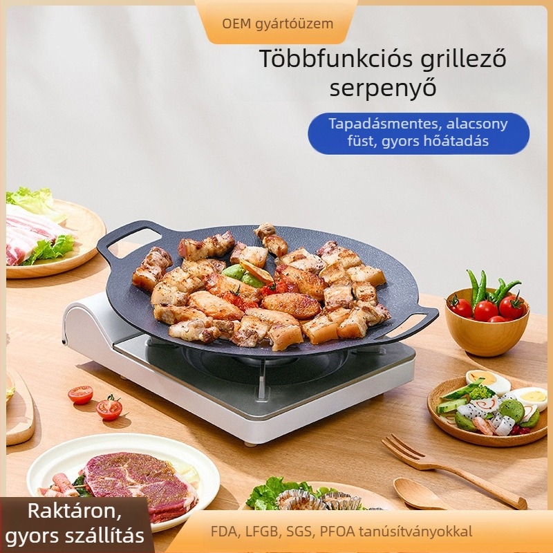 Maifan kő kör alakú teppanyaki grill tál kempingezéshez — hordozható, füstmentes, tapadásmentes, testreszabható, magáncímkével