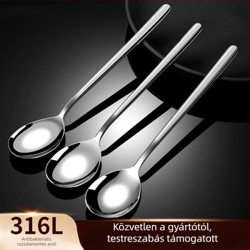 Élelmiszer-minőségű rozsdamentes acél hosszú nyelű kanál – modern minimalist design, alkalmas gyerekeknek, diákoknak, terhes nőknek, felnőtteknek és idős embereknek; testreszabás elérhető.