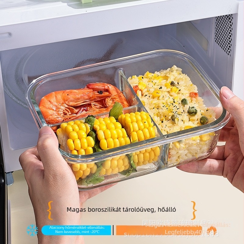 Ebédes doboz boroszilikát üvegből, téglalap alakú, 800–1000 ml, mikróbarát