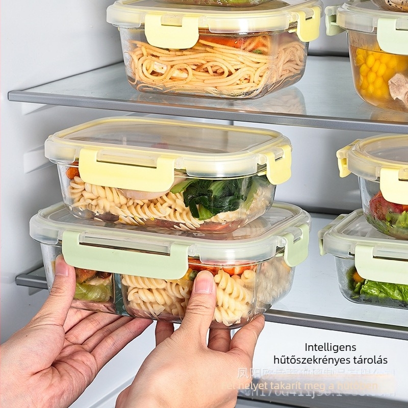 Ebédes doboz boroszilikát üvegből, téglalap alakú, 800–1000 ml, mikróbarát