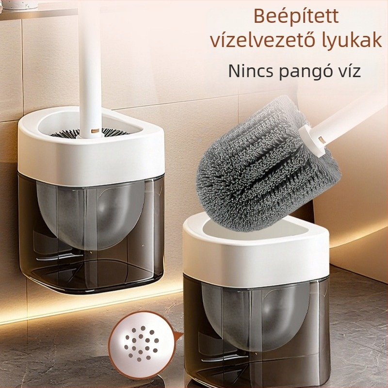 Műanyag hosszú nyélű WC-kefe, alap kivitel, fúrás nélküli falra szerelhető