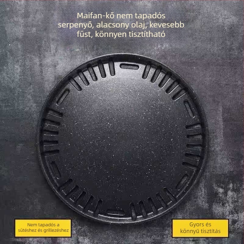 Koreai stílusú grillserpenyő - kerek vasból, hordozható, rozsdamentes, 400 g (kerek vasból; hordozható; rozsdamentes; 400 g)