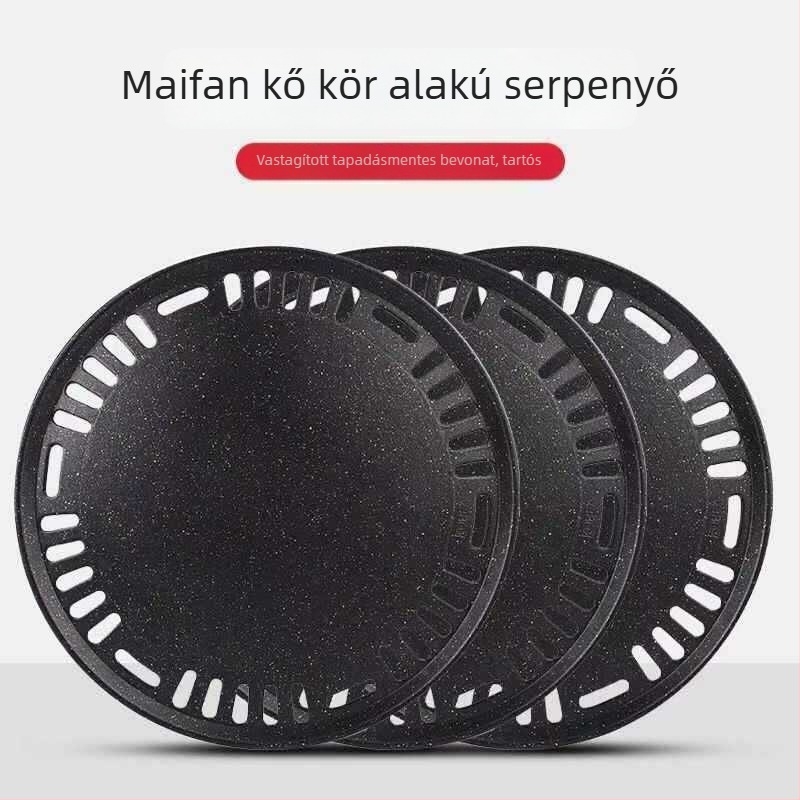 Koreai stílusú grillserpenyő - kerek vasból, hordozható, rozsdamentes, 400 g (kerek vasból; hordozható; rozsdamentes; 400 g)