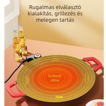 Elektromos grill tál, kerek, orvosi kő anyagú, tapadásmentes, hordozható, többfunkciós, prémium minőség