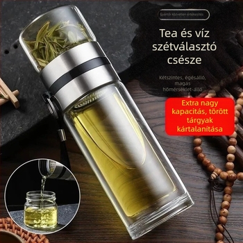 Teavíz-szeparáló pohár – dupla falú kristályüveg, szigetelt, homokfúvott felület, testreszabható, ajándékba alkalmas